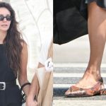 nina dobrev wears snakeskin slingback flats in los angeles on august 24, 2025