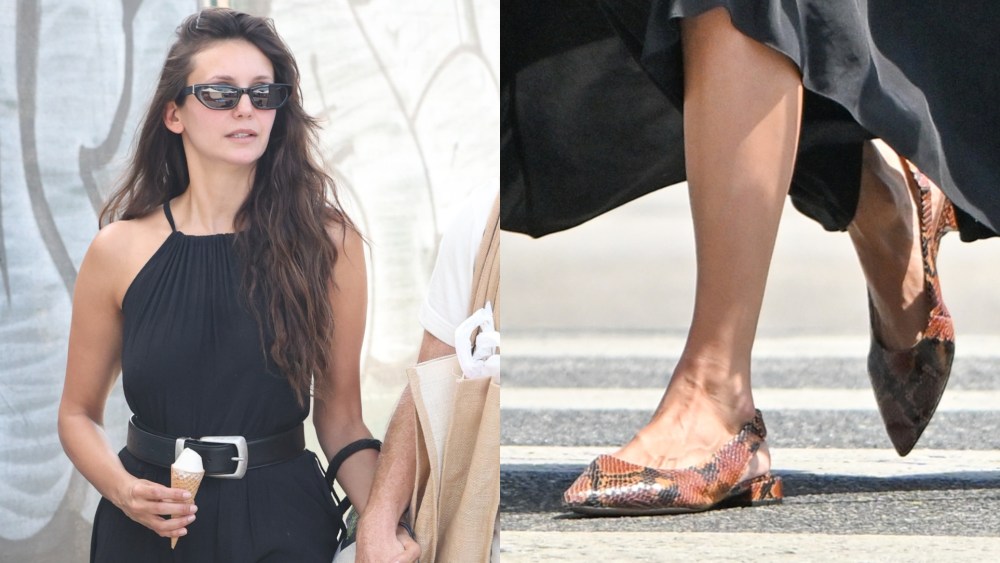 Nina Dobrev Steps Out in Snakeskin Slingback Flats in Los Angeles
