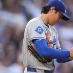 Ohtani gives up 5 runs, takes liner off thigh in Dodgers' loss