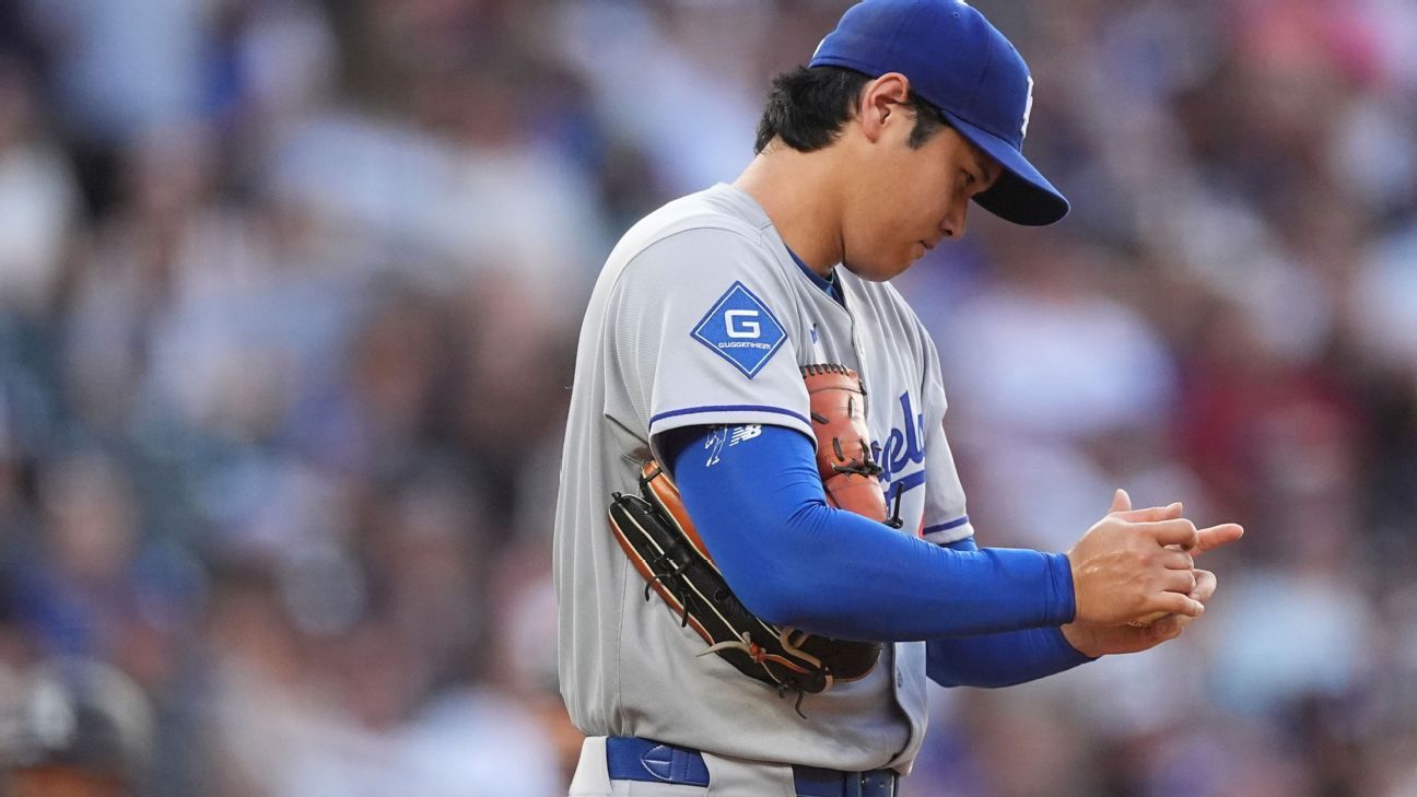 Ohtani gives up 5 runs, takes liner off thigh in Dodgers’ loss