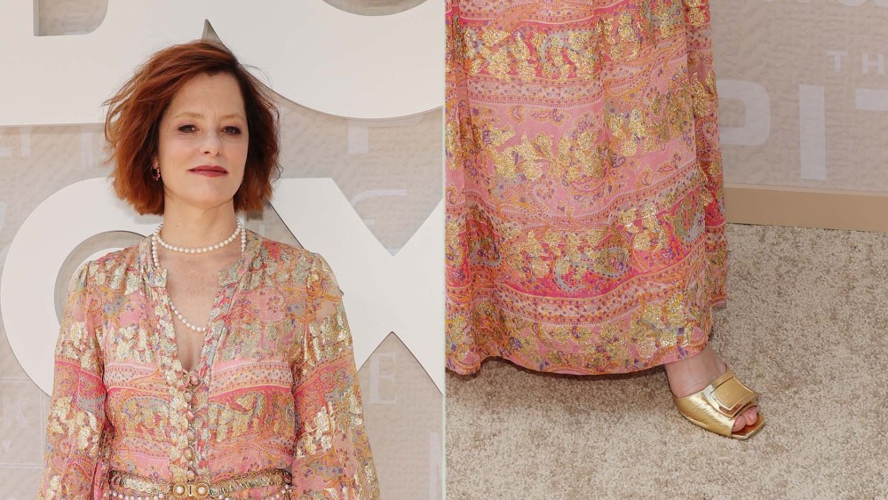 Parker Posey Extends Her Gold Roger Vivier Mule Run in Los Angeles