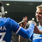 Rangers' Djeidi Gassama celebrates with Oliver Antman as he scores to make it 3-0