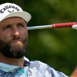 Jon Rahm, of Spain, watches his tee shot on the 13th hole during the first round of the U.S. Open golf tournament at Oakmont Country Club Thursday, June 12, 2025, in Oakmont, Pa. (AP Photo/Seth Wenig)