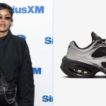 Teyana Taylor wearing Nike Air Max Muse sneakers in the metallic silver and black colorway at SiriusXM Studios in New York City.