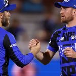Liam Dawson of London Spirit celebrates victory with team mate Kane Williamson