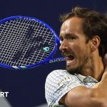 Daniil Medvedev hits a return at the Cincinnati Open