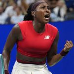 Coco Gauff, of the United States, reacts during a match against Ajla Tomljanovic, of Australia, during the first round of the U.S. Open tenn