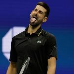 Novak Djokovic, of Serbia, reacts against =]Cameron Norrie, of Great Britain, during the third round of the U.S . Open tennis championships,