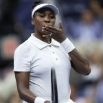 Venus Williams of the United States reacts against Karolina Muchova of Czech Republic during their Women's Singles First Round match on Day