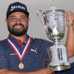 JJ Spaun celebrates after winning the US Open