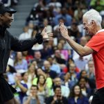 Venus Williams wears a monochrome tennis kit for the Stars of the Open exhibition match ahead of the 2025 U.S. Open on Aug. 21, 2025 in New York City.