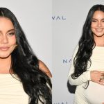 Vanessa Hudgens wears an off-the-shoulder mermaid style dress at the At Home with Narwal Summer Soiree on Aug. 21, 2025 in West Hollywood, Calif.