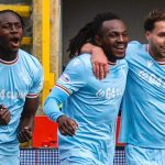 ABERDEEEN, SCOTLAND - SEPTEMBER 20: Motherwell's Regan Charles-Cook (centre) celebrates with Emmanuel Longelo (L) and Lukas Fadinger after scoring to make it 1-0 during a Premier Sports Cup Quarter-Final match between Aberdeen and Motherwell at Pittodrie Stadium , on September 20, 2025, in Aberdeen, Scotland. (Photo by Craig Foy / SNS Group)