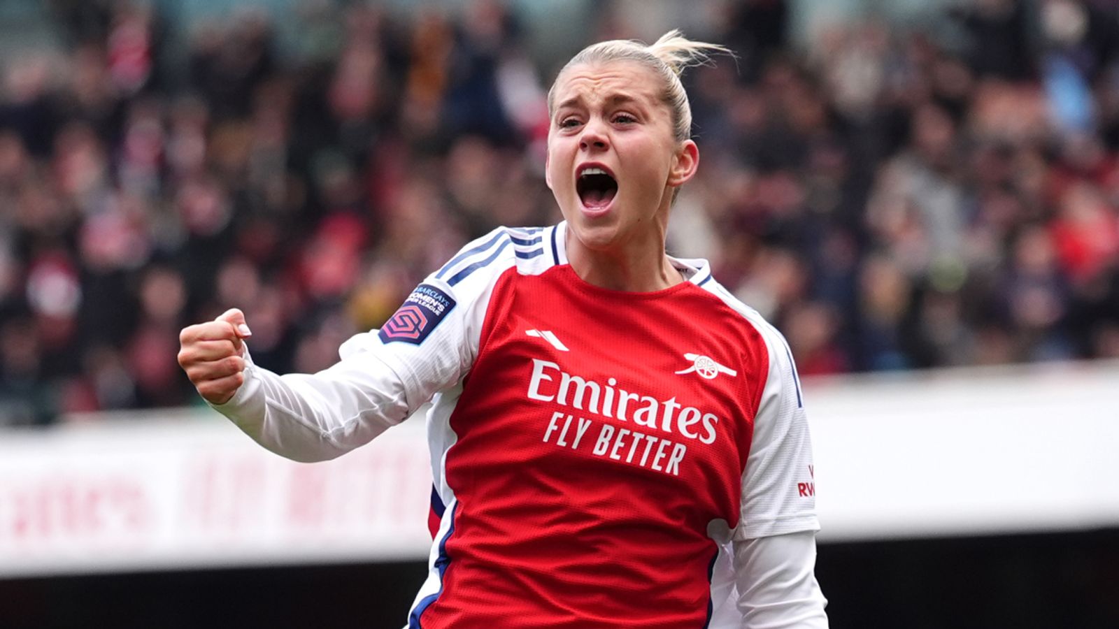 Alessia Russo celebrates after Tottenham's Clare Hunt scores an own goal