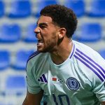 Scotland's Che Adams celebrates scoring to make it 1-0 against Belarus