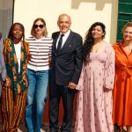 From left to right: Massimiliano Camaiti, Vincho Nchogu, Audrey Diwan, Alberto Barbera, Nidhi Saxena, Savina Neirotti, Polen Ly at Venice Film Festival.