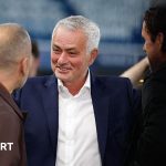 Benfica manager Jose Mourinho talks to former player Joe Cole at Stamford Bridge