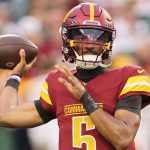 Commanders' Jayden Daniels has knee injury, status iffy