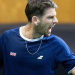 Cameron Norrie celebrates a wining point against Poland's Tomasz Berkieta