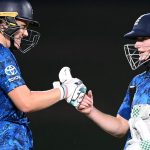 England's Nat Sciver-Brunt and Emma Lamb celebrate in Bengaluru