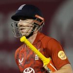 England captain Harry Brook walks off after being dismissed in the first T20 international against South Africa