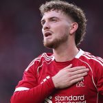 LIVERPOOL, ENGLAND - AUGUST 4: Harvey Elliott of Liverpool celebrates after scoring a goal to make it 4-0  during the pre-season friendly match between Liverpool v Athletic Club Bilbao at Anfield on August 4, 2025 in Liverpool, England. (Photo by Robbie Jay Barratt - AMA/Getty Images)