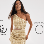 A JCPenney ad featuring a gold sequined dress by Bob Mackie.