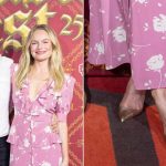 Kate Bosworth in metallic gold Manolo Blahnik pumps alongside Justin Long at Fantastic Fest on Saturday.