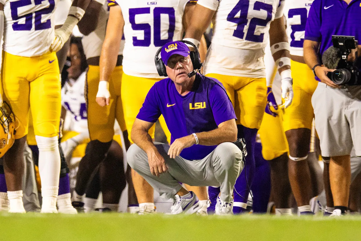 LSU coach Brian Kelly gets steamrolled on sideline — again — but comes out OK from 20-10 win over Florida