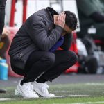 Ruben Amorim reacts during the 3-1 defeat to Brentford