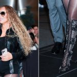 Mariah Carey seen in Louboutin KM Lace Botta Stiletto Boots in Midtown on Saturday, September 27, 2025 in New York City.