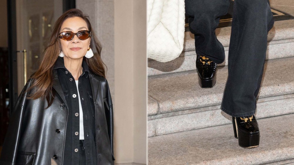 Michelle Yeoh Plays with Texture in Bottega Veneta Platforms in Milan