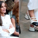 Queen Letizia of Spain in Sėzane's Paula Babies Mary Jane slingback in white with a black cap-toe at the Retina ECO Awards on Tuesday.
