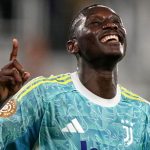Juventus' Randal Kolo Muani reacts after scoring his side's fourth goal during the Club World Cup group G soccer match between Al Ain and Juventus in Washington, Wednesday, June 18, 2025. (AP Photo/Julia Demaree Nikhinson)
