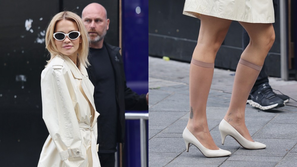 Rita Ora Accents Her Trench Coat With Kitten Heels in London