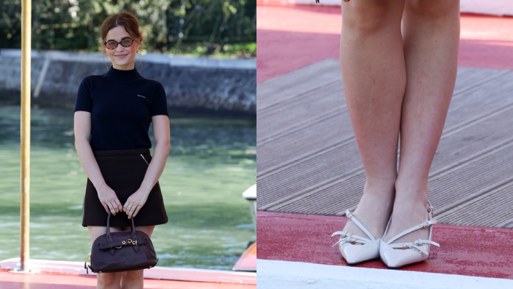 Sarah Catherine Hook Slips Into Miu Miu Slingback Heels In Venice