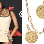 singer tyla posing for the cameras on the vmas red carpet; selection of talisman collection jewelry from pandora, some of it worn by tyla