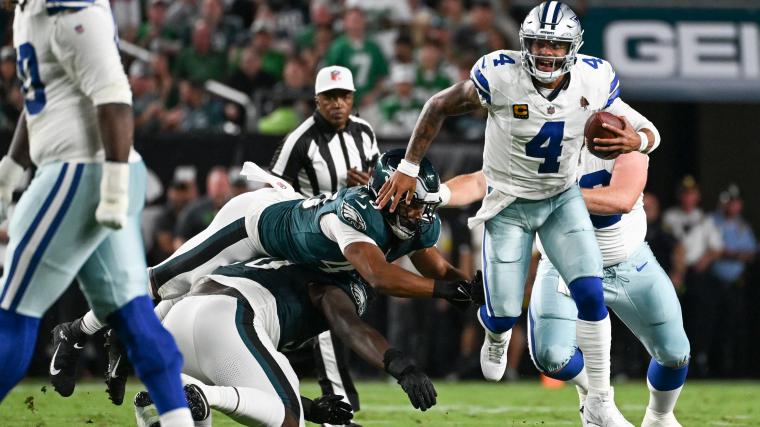 Video reveals Cowboys QB Dak Prescott spit first in Jalen Carter ejection incident for Eagles