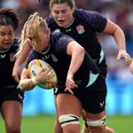 England's Alex Matthews (centre) breaks free with the ball during England's pool victory over Australia