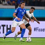 BERGAMO, ITALY - SEPTEMBER 05: Riccardo Calafiori of Italy in action during the FIFA World Cup 2026 qualifier match between Italy and Estonia at Stadio di Bergamo on September 05, 2025 in Bergamo, Italy. (Photo by Mattia Ozbot/Getty Images)