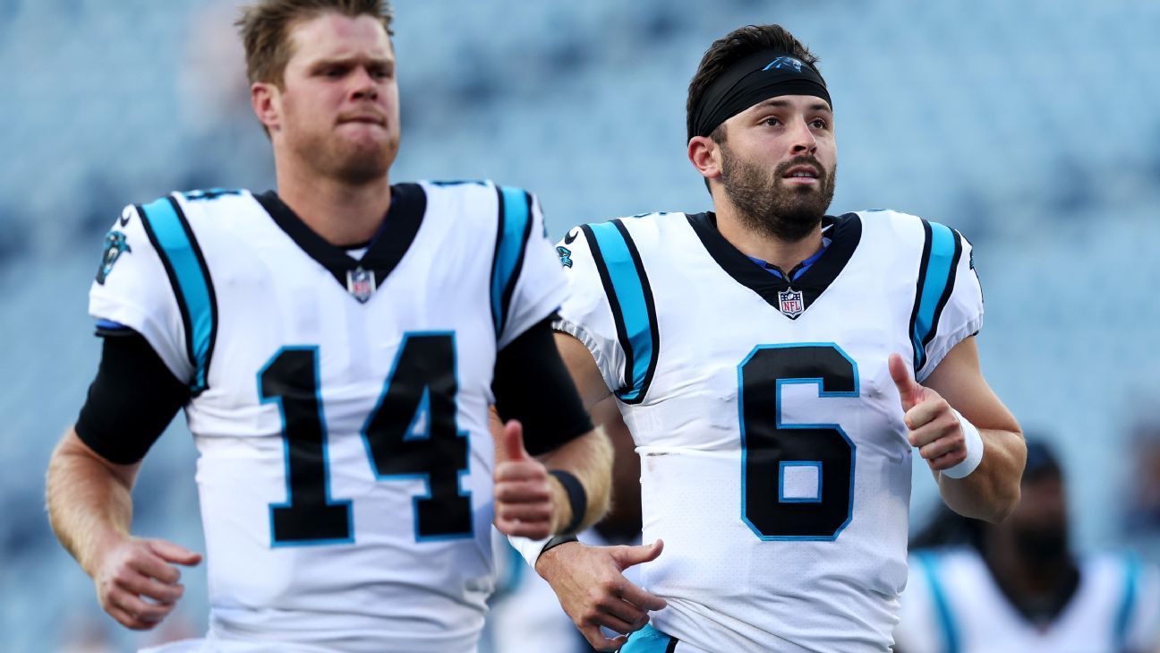 Baker Mayfield shrugs at Panthers past, won’t reminisce with Sam Darnold