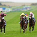 Beauvatier ridden by Alexis Pouchin (left) on their way to winning the Thoroughbred Industry Employee Awards Challenge Stakes