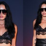 Demi Lovato wears a Dolce & Gabbana bralette at the Demi Lovato x Nylon Party on Oct. 2, 2025 for Paris fashion week, office siren fashion trend