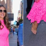 Elizabeth Hurley at a Breast Cancer Aareness event in New York on Wednesday wearing neutral sandal heels.