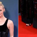 Elle Fanning wears Manolo Blahnik Ramisli Crystal-Embellished Sandals at BFI London Film Festival on Sunday evening.