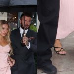 David Beckham, Romeo Beckham and Harper Beckham, who wears black strappy sandals with a kitten heel, leaving their hotel ahead of the Victoria Beckham Fashion show during Paris Fashion Week on Friday.