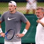 Jack Draper and coach James Trotman practising at the All England Lawn Tennis and Croquet Club in Wimbledon ahead of the Wimbledon Championships, which begins on July 1st. Picture date: Thursday June 27, 2024.