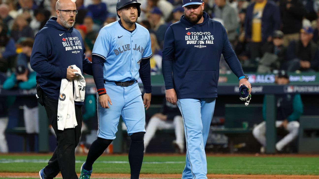 Jays’ George Springer hit on knee by pitch; X-rays negative