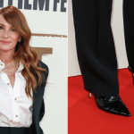 Julia Roberts wearing menswear-inspired patent lace-up pumps at the BFI London Film Festival on Saturday.