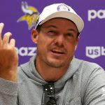 Minnesota Vikings head coach Kevin O'Connell gestures during a press conference ahead of their match against Pittsburgh Steelers in Dublin, Friday, Sept. 26, 2025.(AP Photo/Frank Augstein)